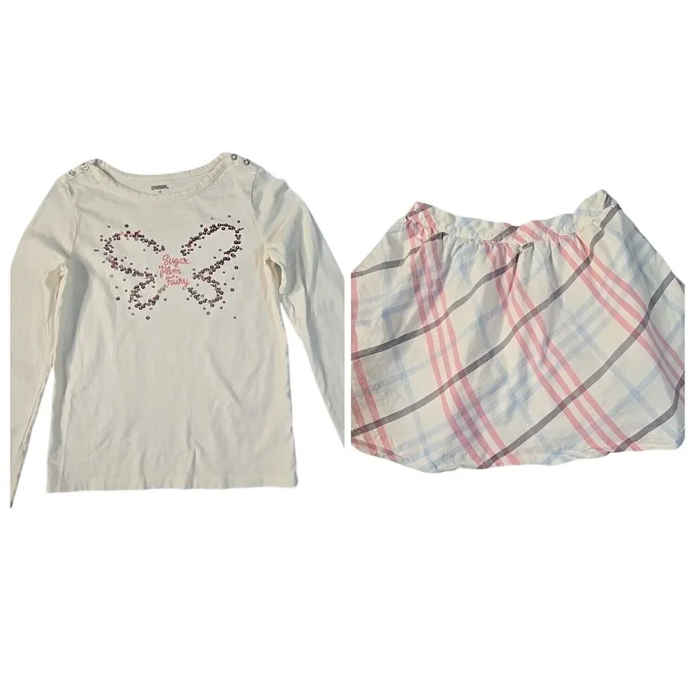 Gymboree 2pc Outfit Set Girls 12 Ivory Pink Plaid Butterfly Sugar Plum FairyCore
